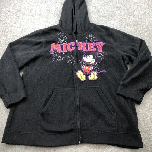 Disney Mickey Mouse Hoodie Womens 2XL Black Zip Up Fleece Sweatshirt Plus Size - Picture 2 of 13